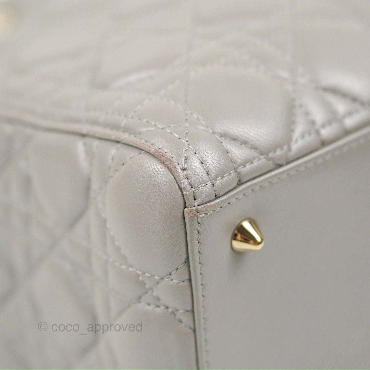 Christian Dior Medium Lady Dior Grey Lambskin Gold Hardware Fox Charm