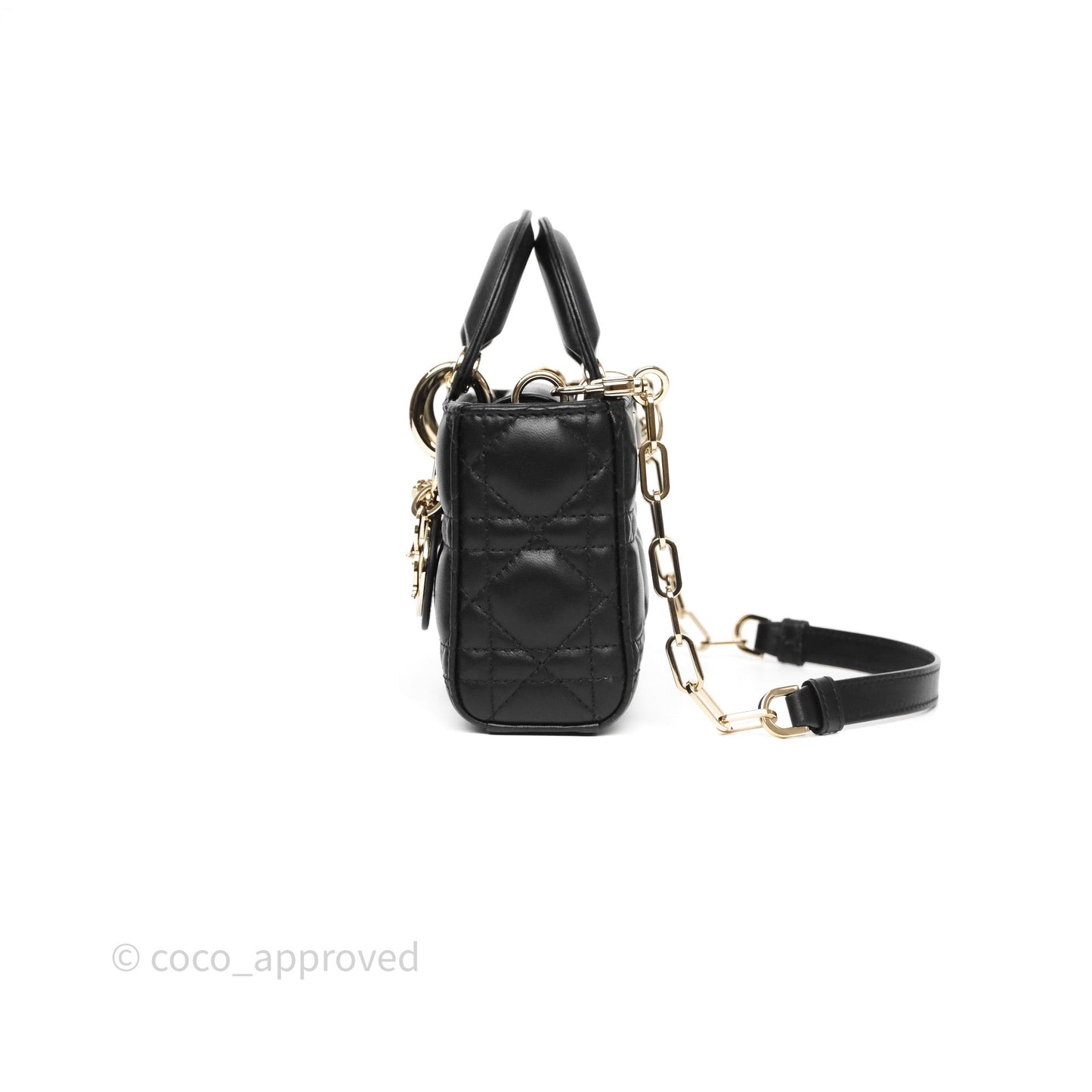Christian Dior Mini Lady D-Joy Bag Black Cannage Lambskin Gold Hardware