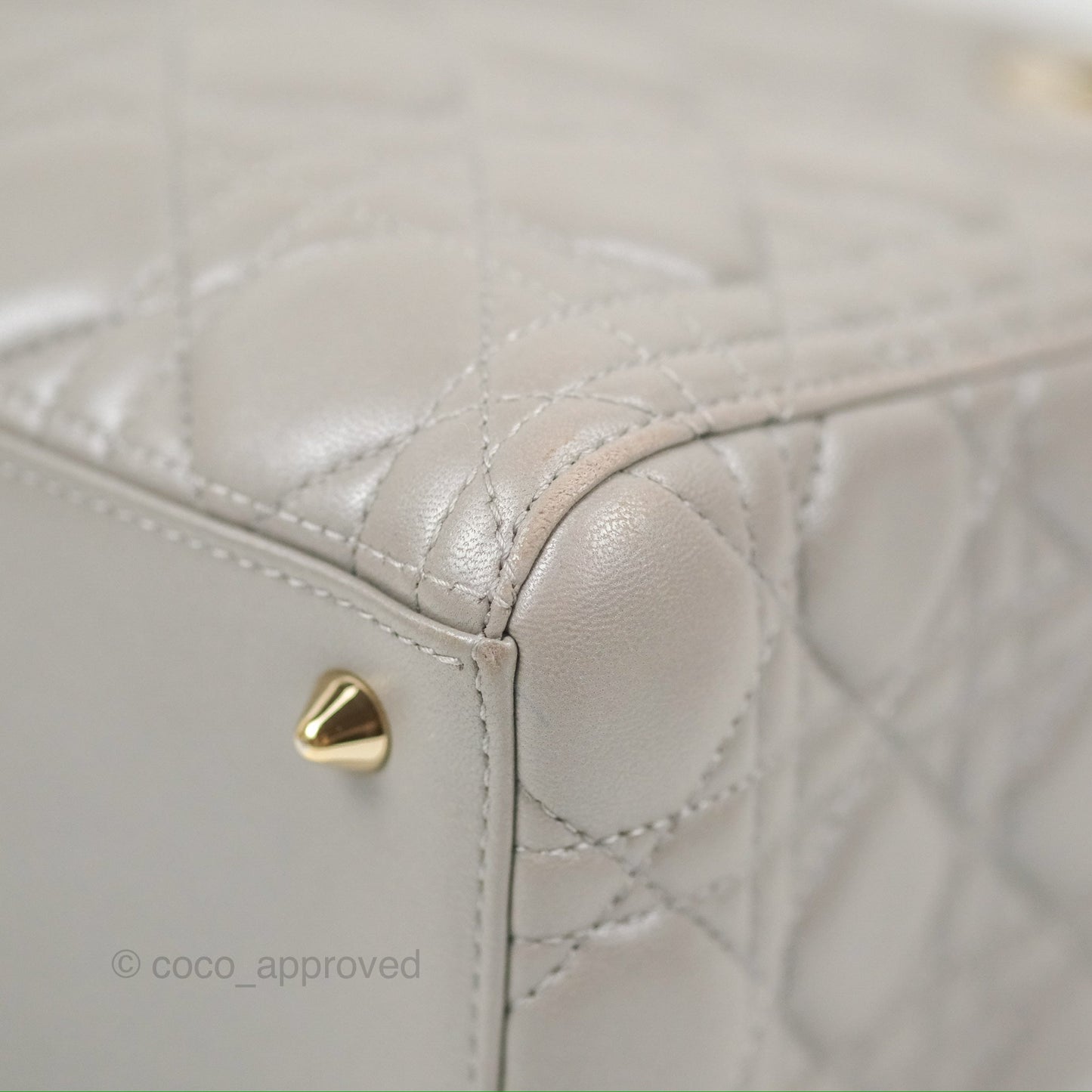 Christian Dior Medium Lady Dior Grey Lambskin Gold Hardware Fox Charm