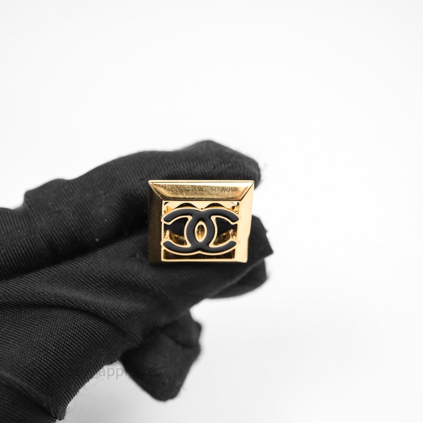 Chanel CC Square Black Earrings Gold Tone 24A