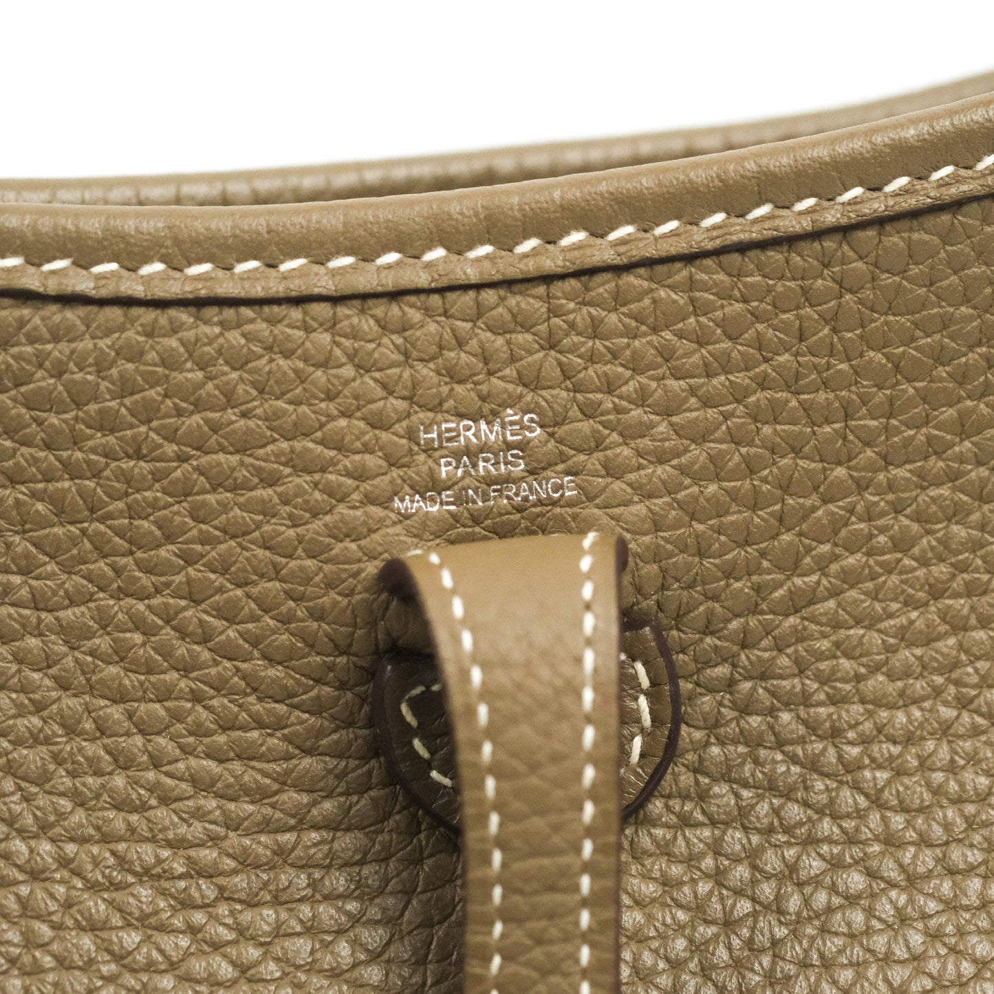 Hermès Mini Evelyne 16 Etoupe Clemence Silver Hardware with Bleu Indigo Strap