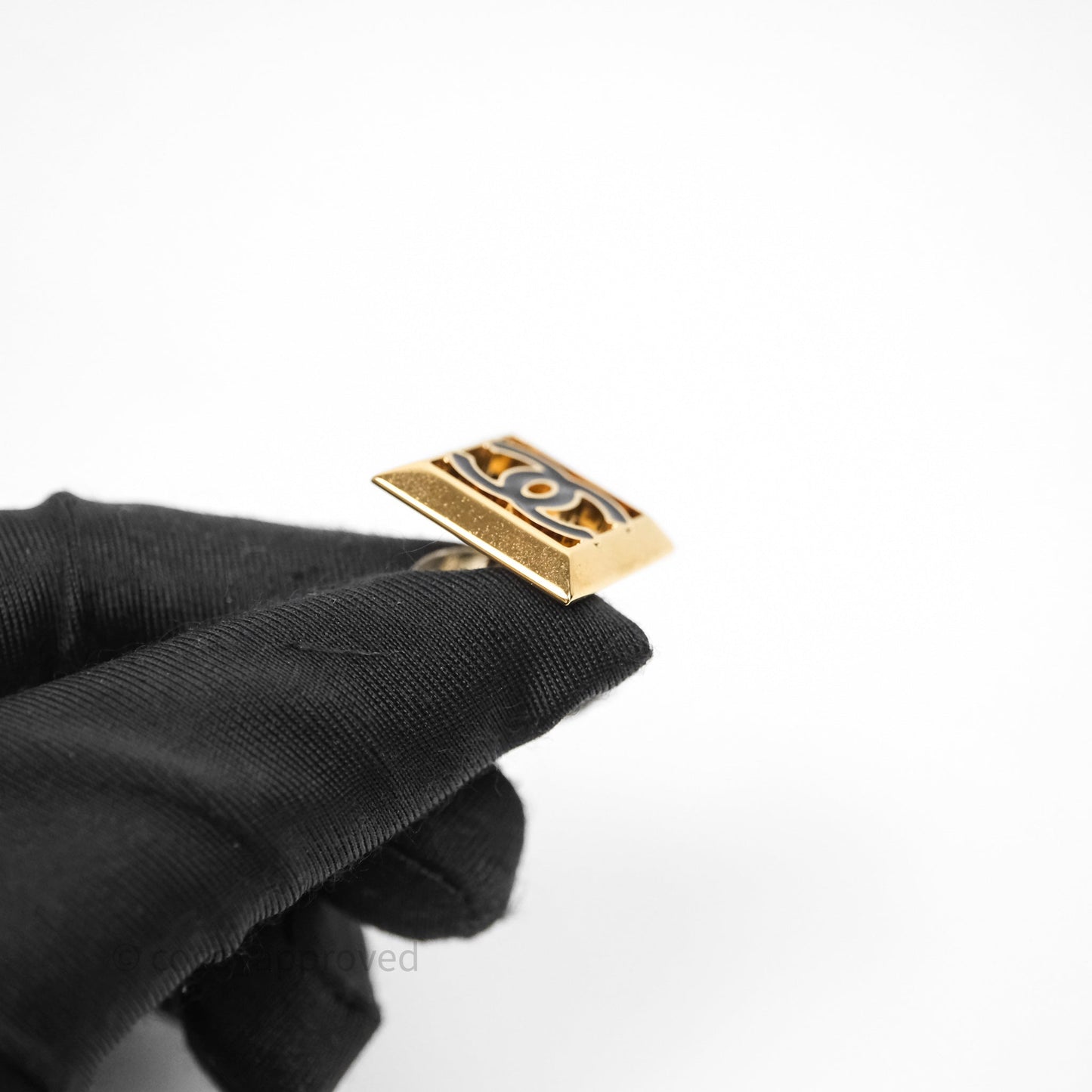 Chanel CC Square Black Earrings Gold Tone 24A