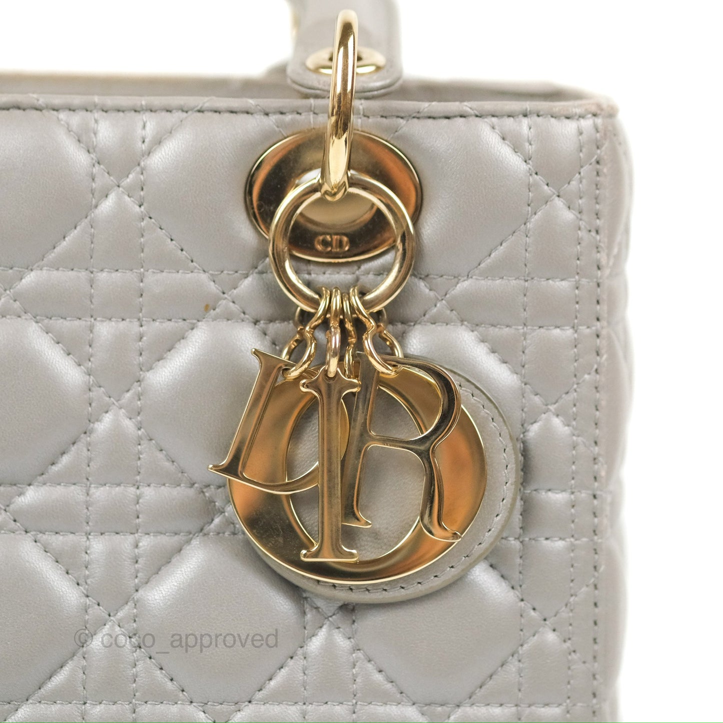 Christian Dior Medium Lady Dior Grey Lambskin Gold Hardware Fox Charm