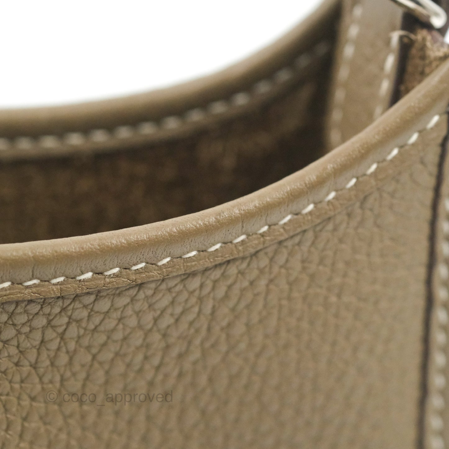 Hermès Mini Evelyne 16 Etoupe Clemence Silver Hardware with Bleu Indigo Strap