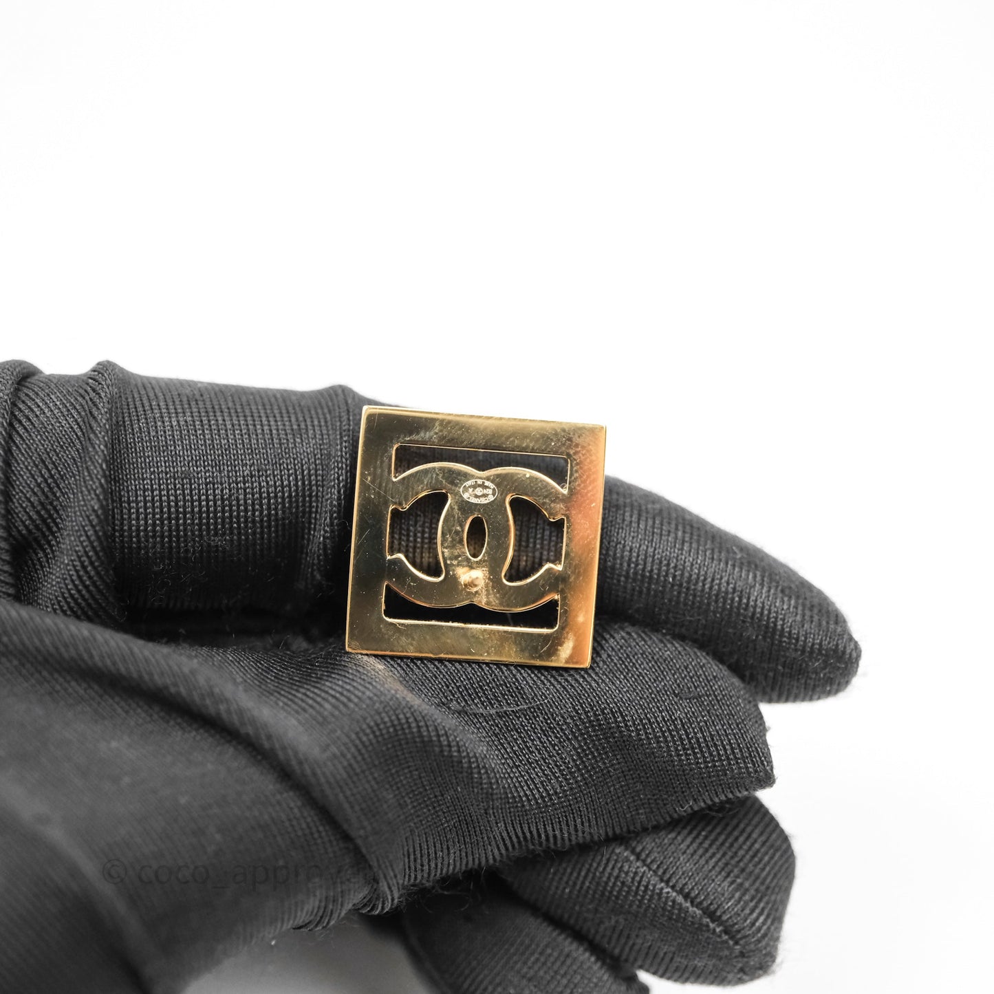 Chanel CC Square Black Earrings Gold Tone 24A