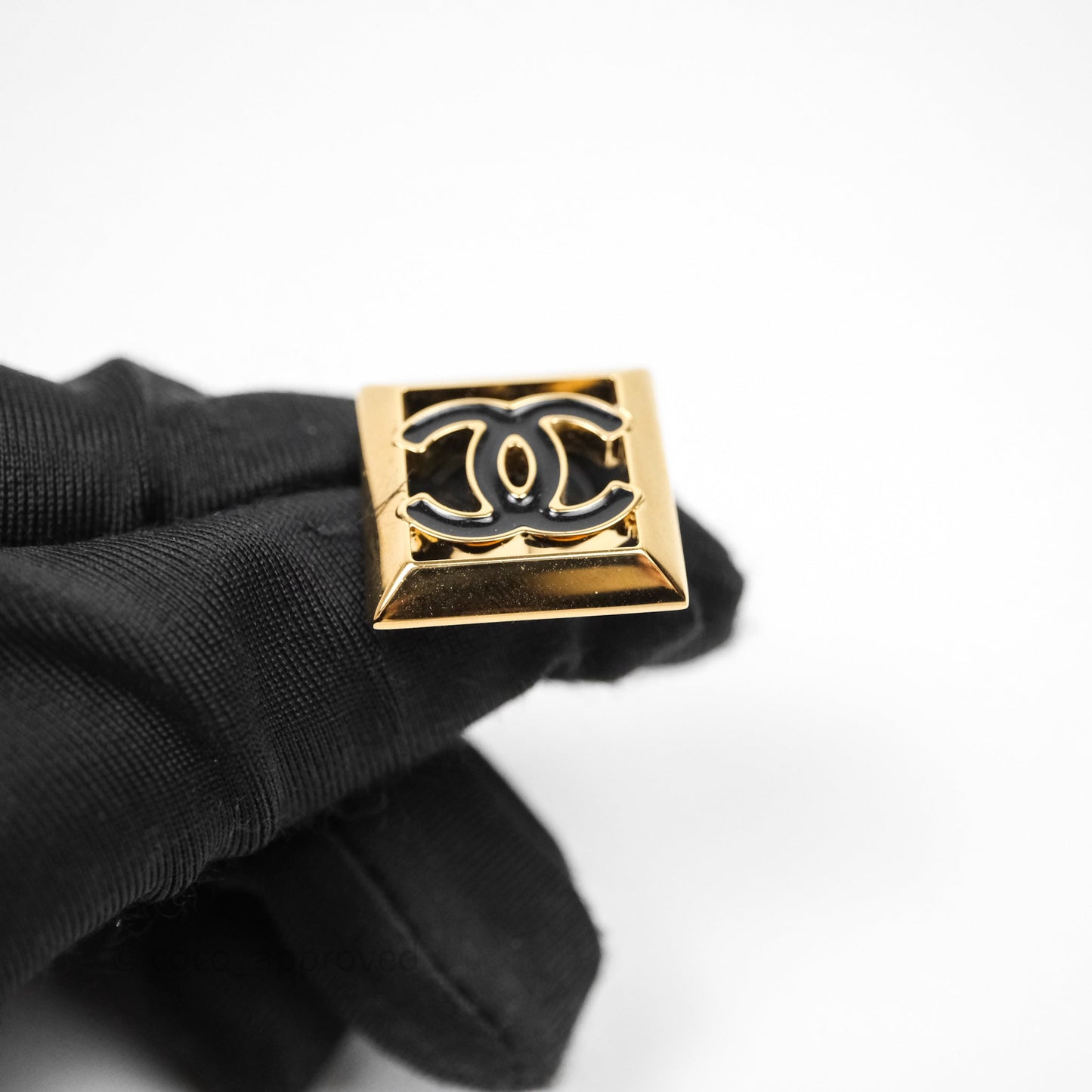Chanel CC Square Black Earrings Gold Tone 24A