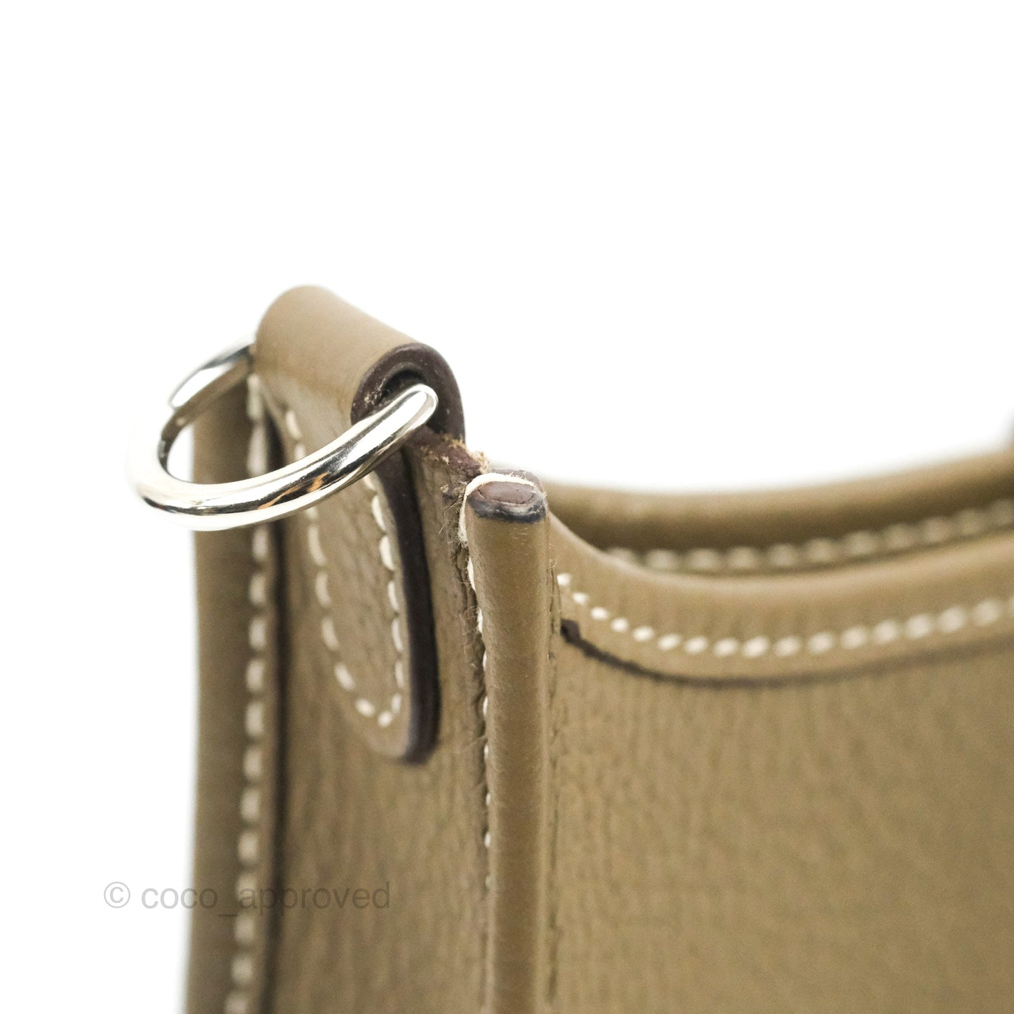 Hermès Mini Evelyne 16 Etoupe Clemence Silver Hardware with Bleu Indigo Strap
