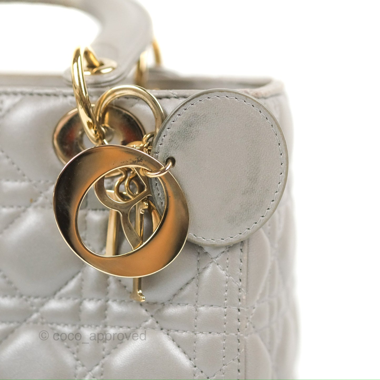 Christian Dior Medium Lady Dior Grey Lambskin Gold Hardware Fox Charm