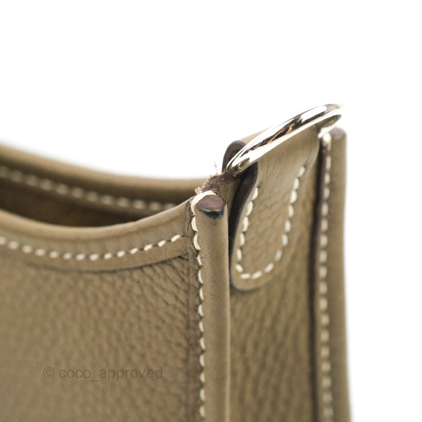 Hermès Mini Evelyne 16 Etoupe Clemence Silver Hardware with Bleu Indigo Strap