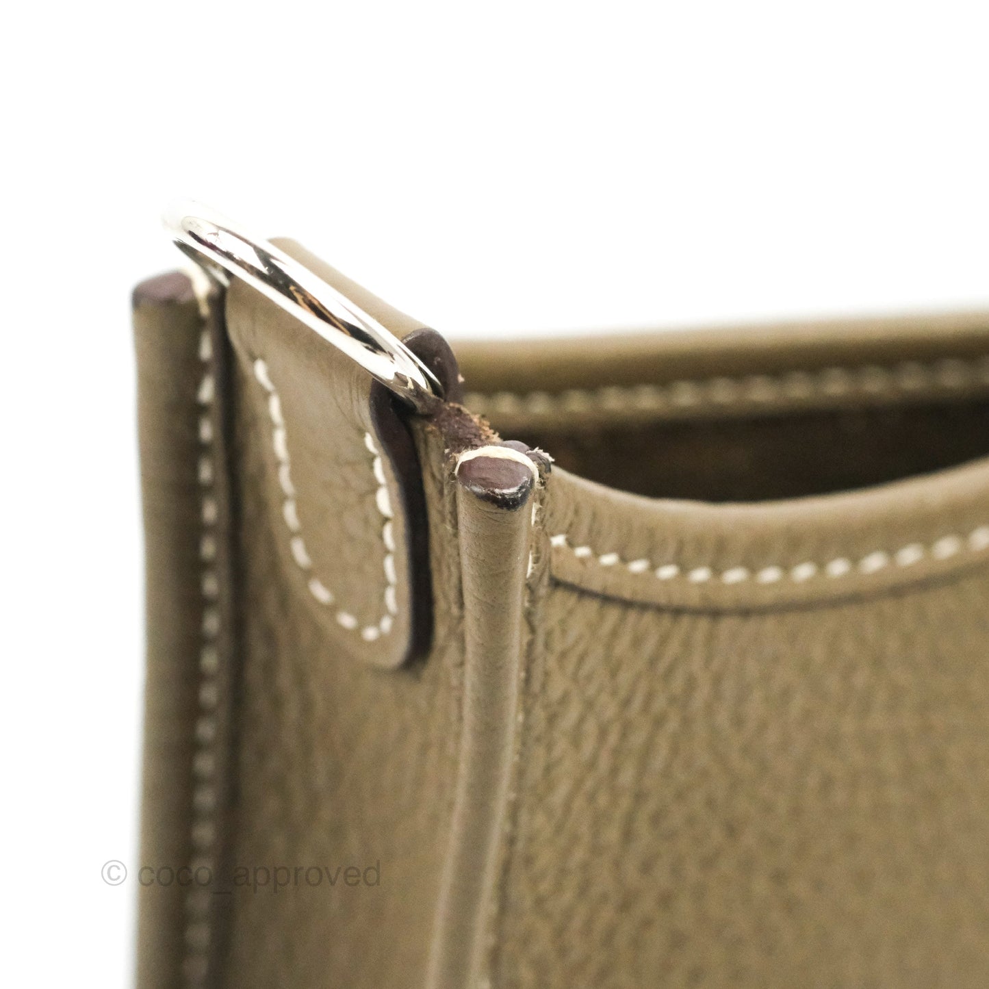 Hermès Mini Evelyne 16 Etoupe Clemence Silver Hardware with Bleu Indigo Strap