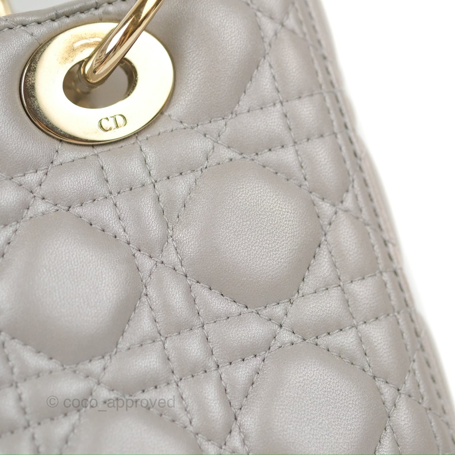 Christian Dior Medium Lady Dior Grey Lambskin Gold Hardware Fox Charm