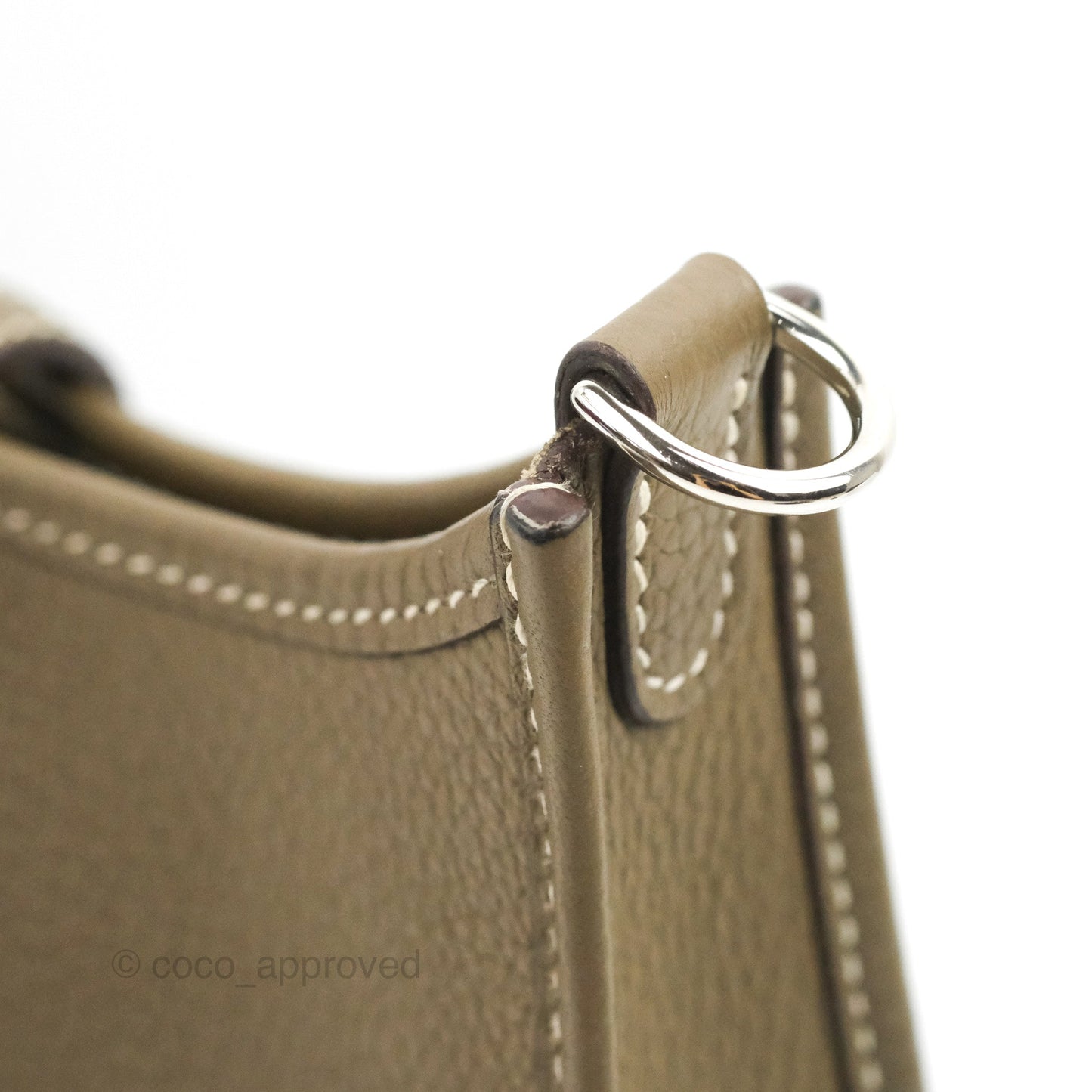Hermès Mini Evelyne 16 Etoupe Clemence Silver Hardware with Bleu Indigo Strap