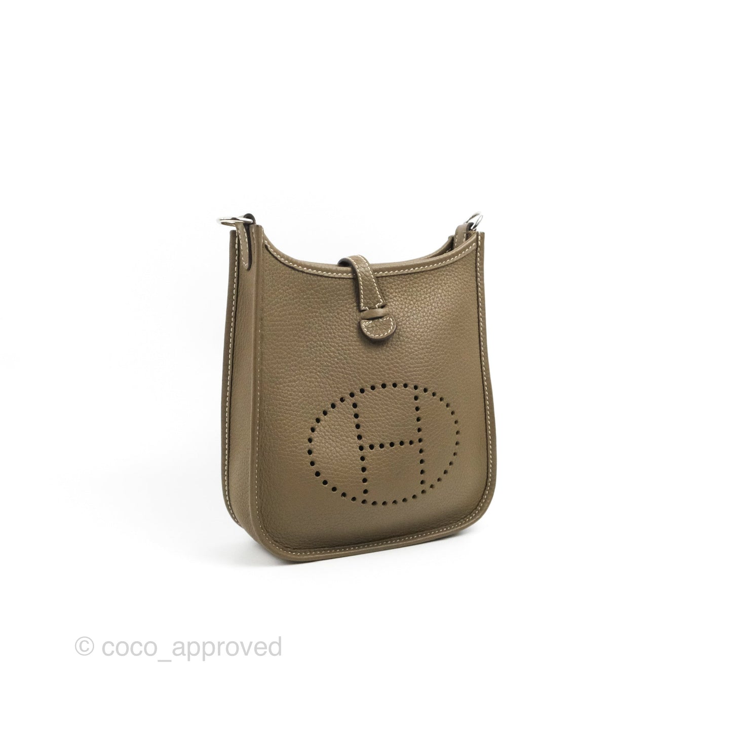 Hermès Mini Evelyne 16 Etoupe Clemence Silver Hardware with Bleu Indigo Strap