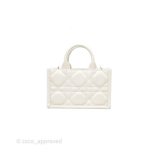 Christian Dior Mini Dior Book Tote Latte Macrocannage Calfskin Gold Hardware