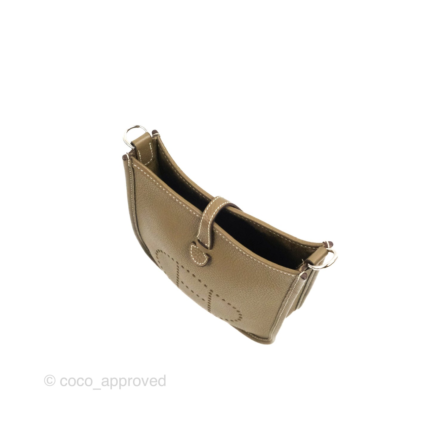 Hermès Mini Evelyne 16 Etoupe Clemence Silver Hardware with Bleu Indigo Strap