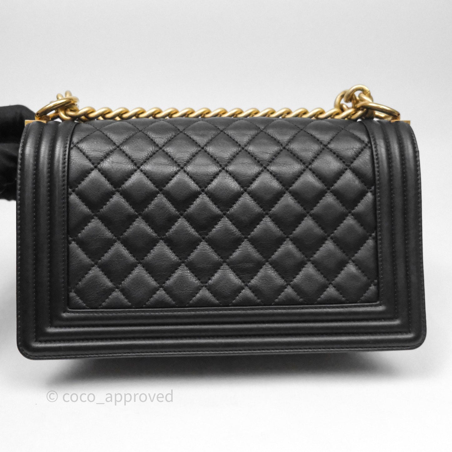 Chanel Medium Boy Quilted Black Calfskin Aged Gold Hardware