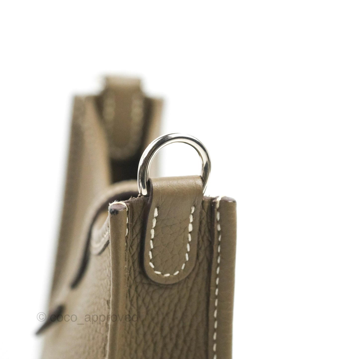 Hermès Mini Evelyne 16 Etoupe Clemence Silver Hardware with Bleu Indigo Strap