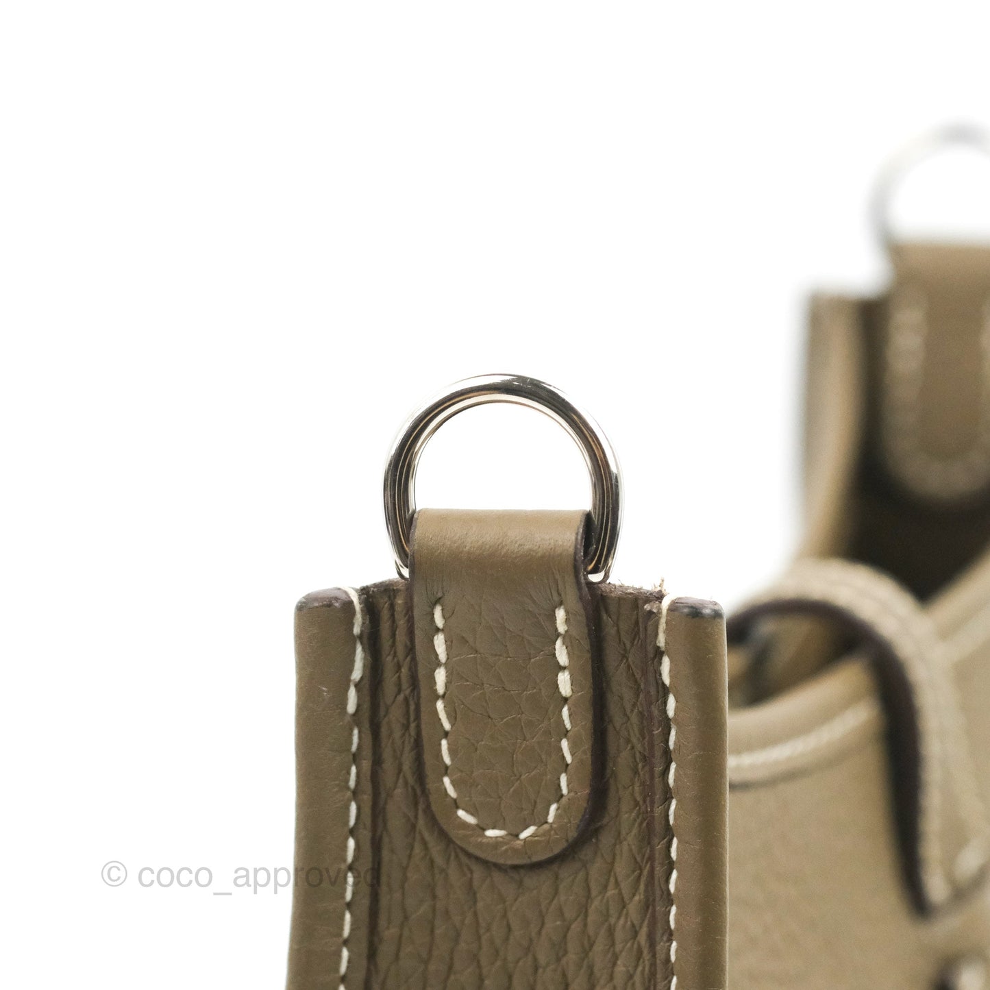 Hermès Mini Evelyne 16 Etoupe Clemence Silver Hardware with Bleu Indigo Strap