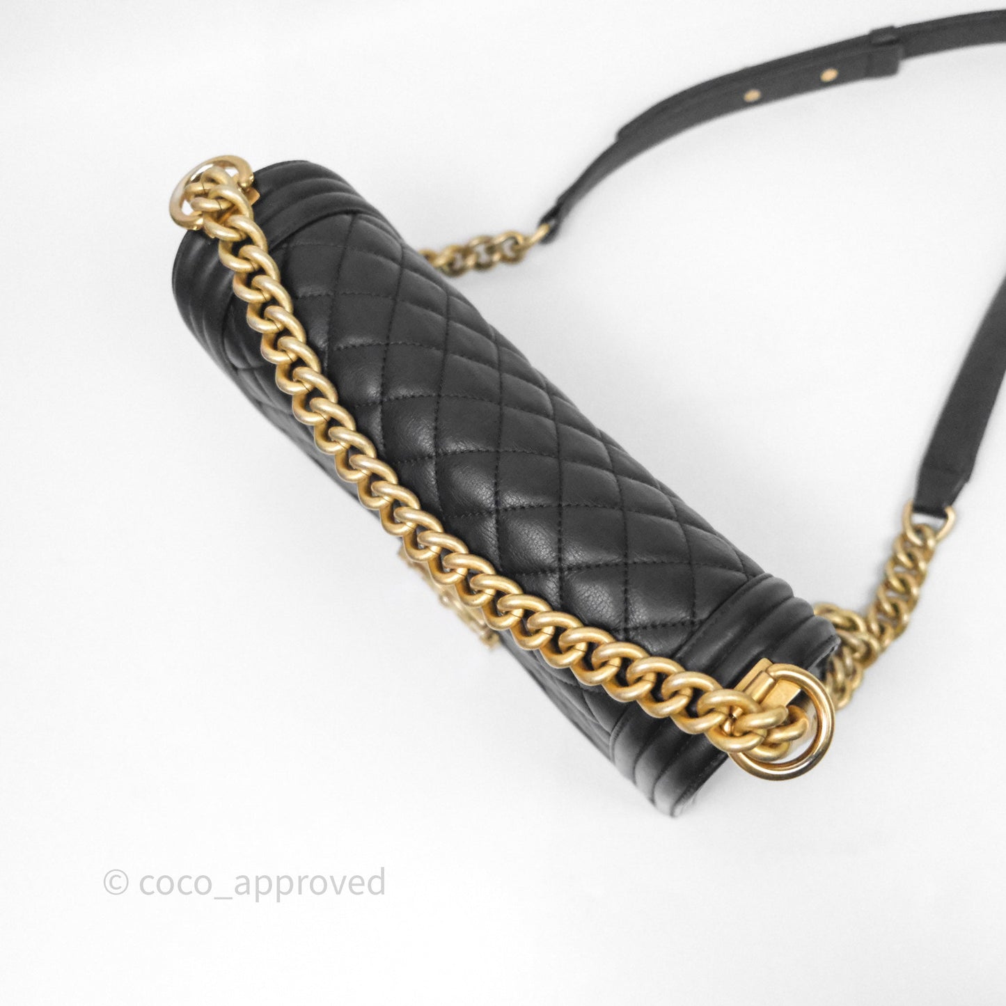 Chanel Medium Boy Quilted Black Calfskin Aged Gold Hardware