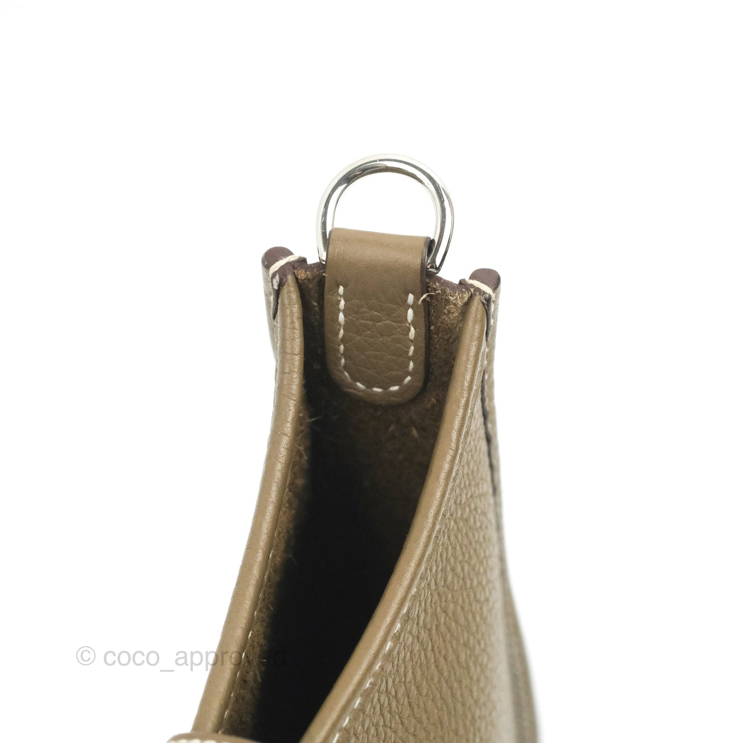Hermès Mini Evelyne 16 Etoupe Clemence Silver Hardware with Bleu Indigo Strap