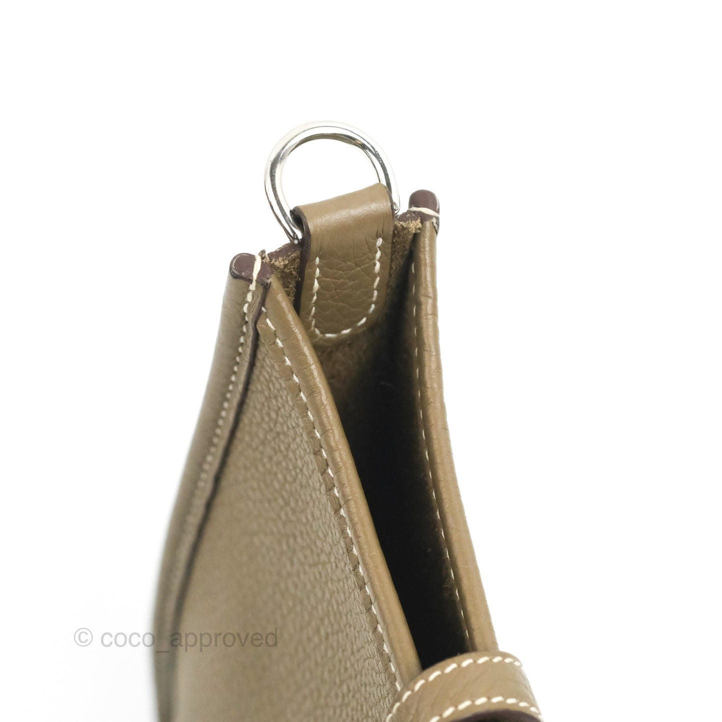 Hermès Mini Evelyne 16 Etoupe Clemence Silver Hardware with Bleu Indigo Strap