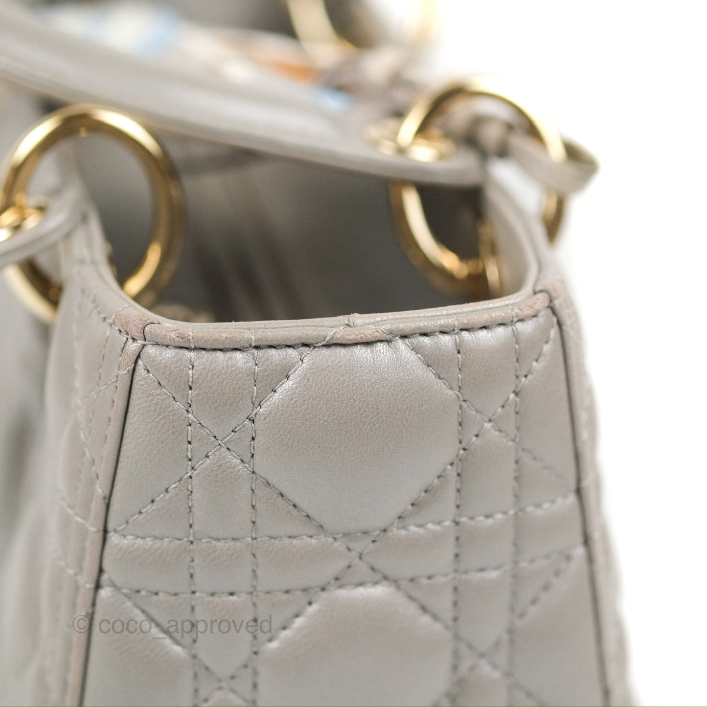Christian Dior Medium Lady Dior Grey Lambskin Gold Hardware Fox Charm
