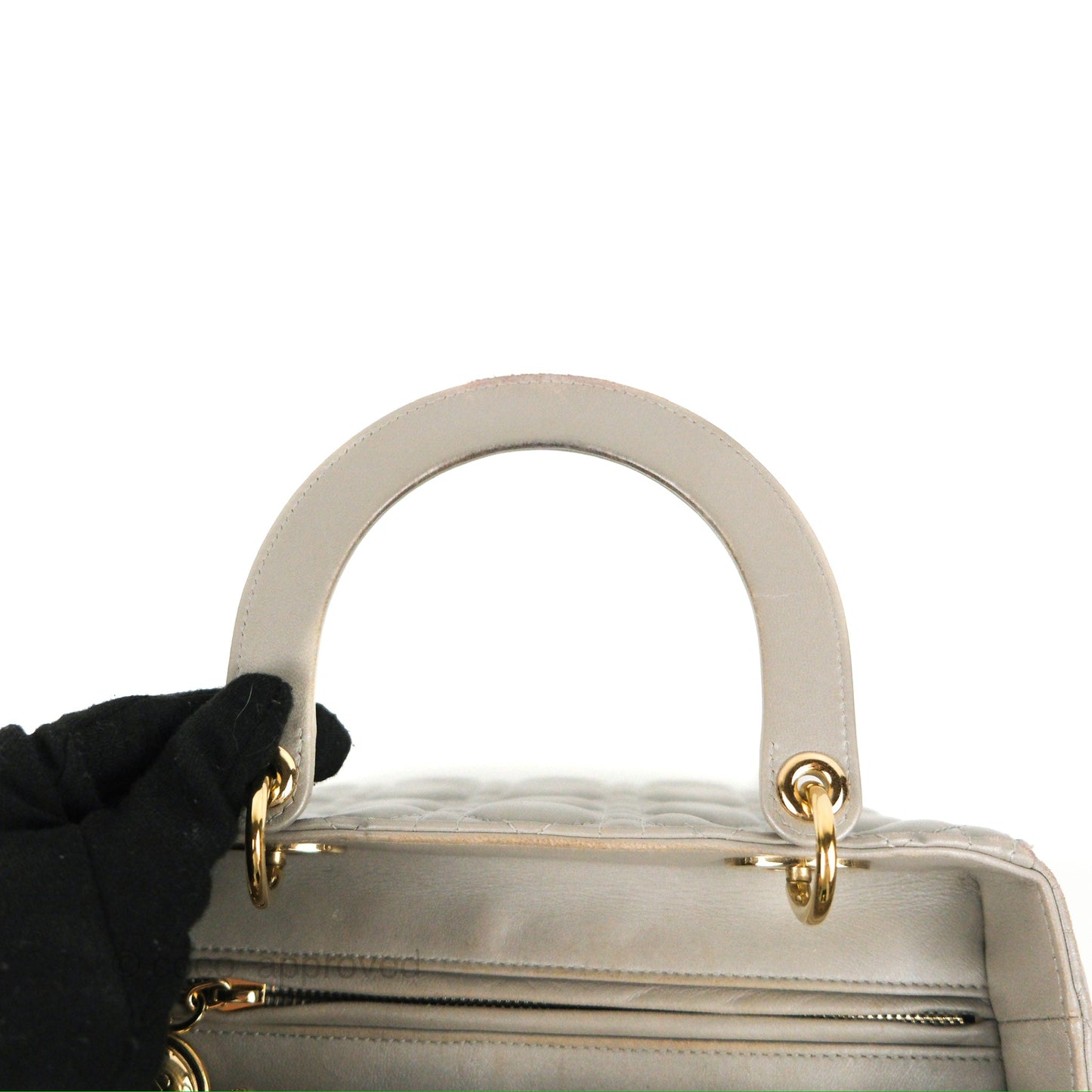 Christian Dior Medium Lady Dior Grey Lambskin Gold Hardware Fox Charm