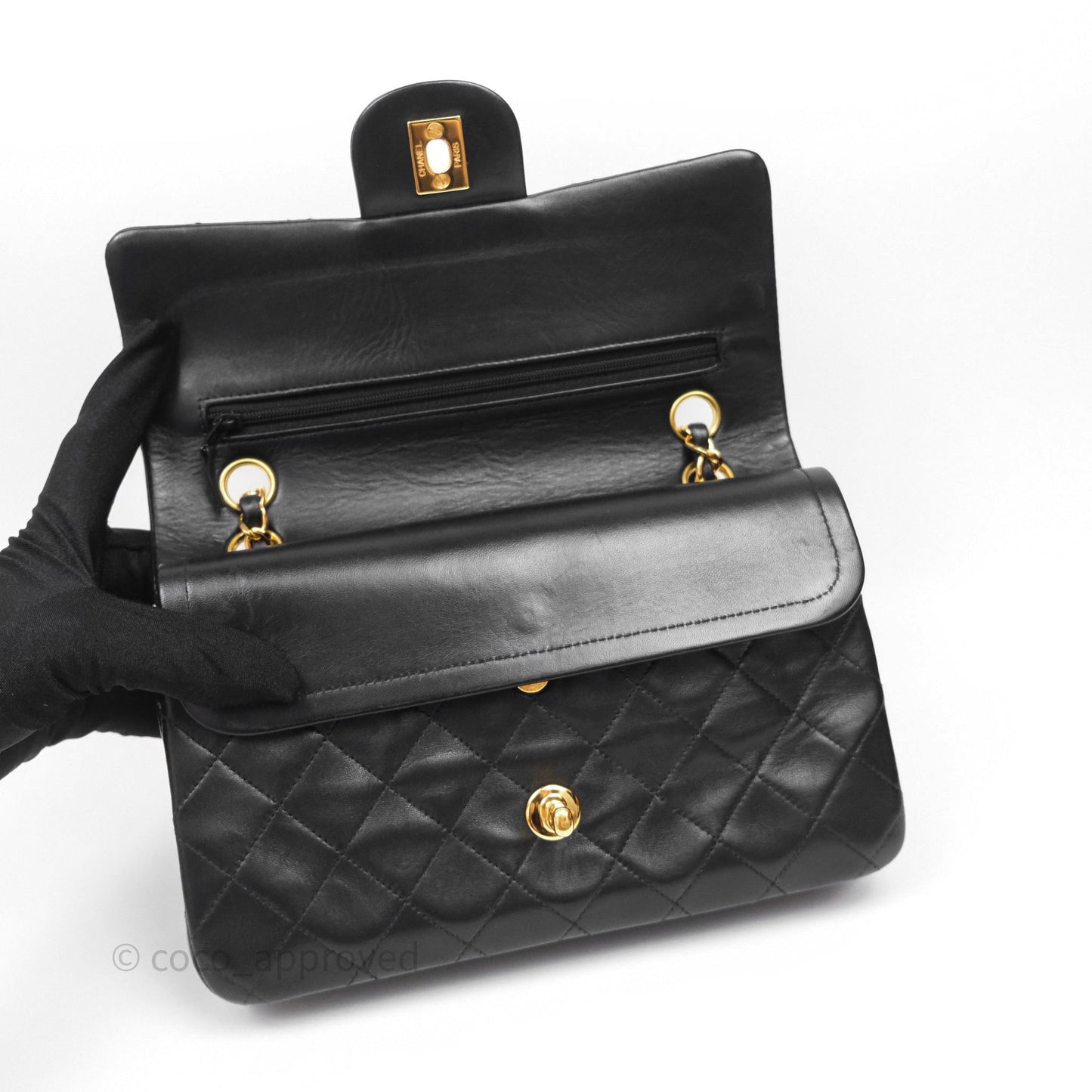 Chanel Vintage Lambskin Small Double Flap Bag Black Gold Hardware