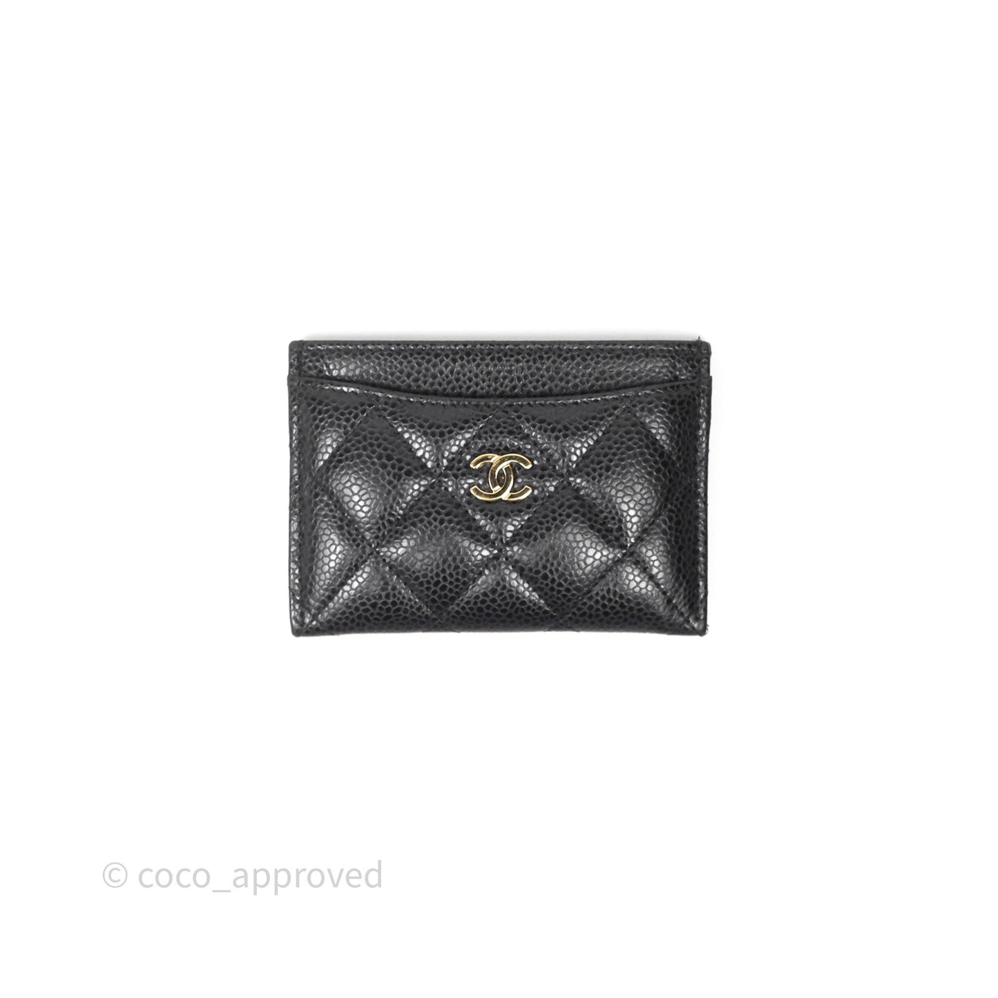 Chanel Classic Flat Card Holder Black Caviar Gold Hardware