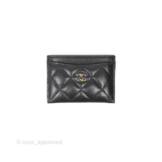Chanel Classic Flat Card Holder Black Caviar Gold Hardware