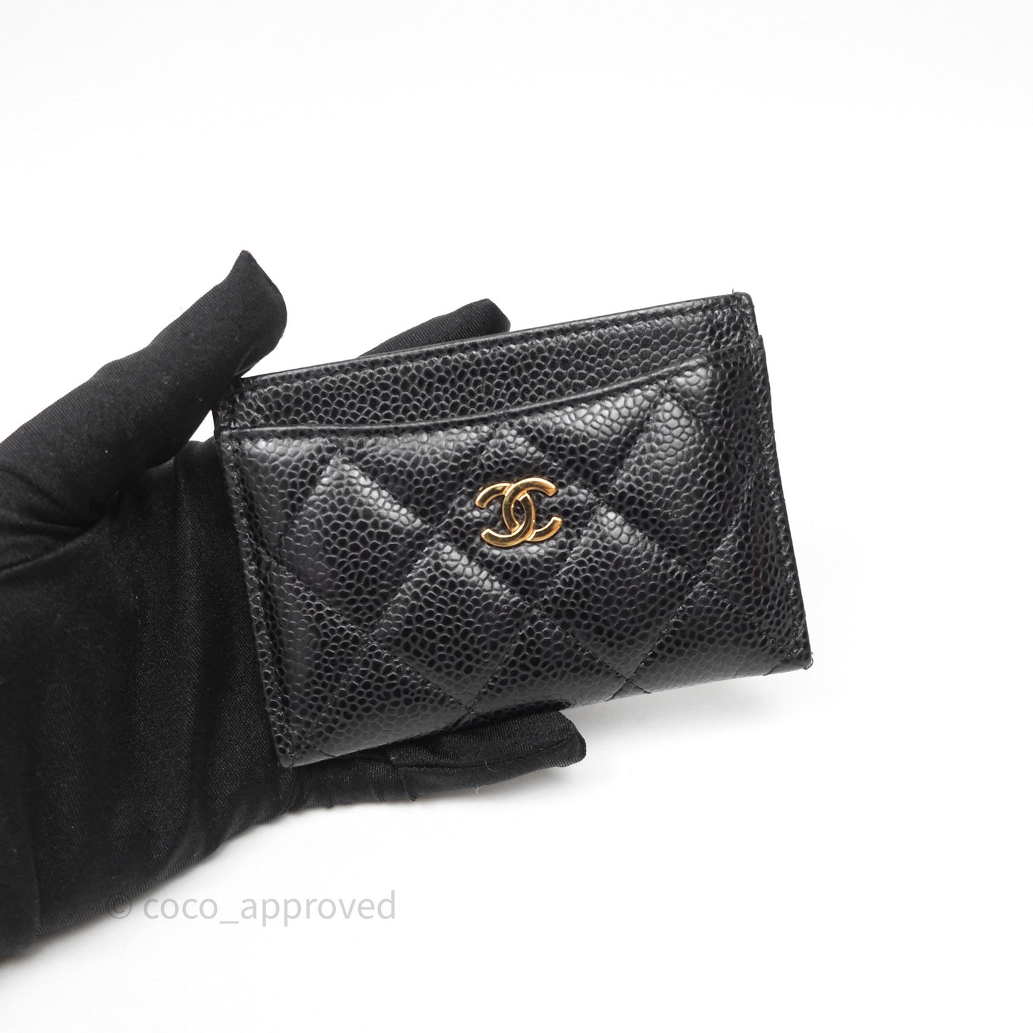Chanel Classic Flat Card Holder Black Caviar Gold Hardware