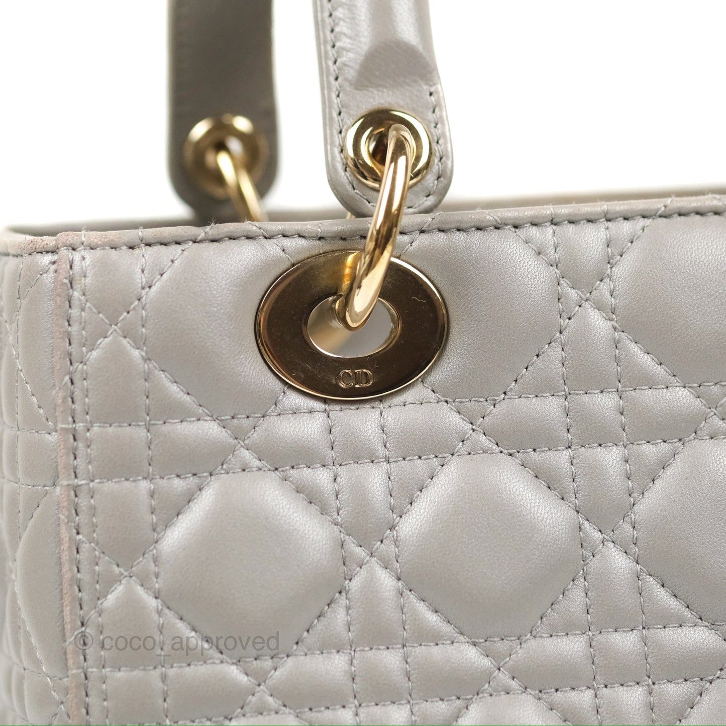 Christian Dior Medium Lady Dior Grey Lambskin Gold Hardware Fox Charm