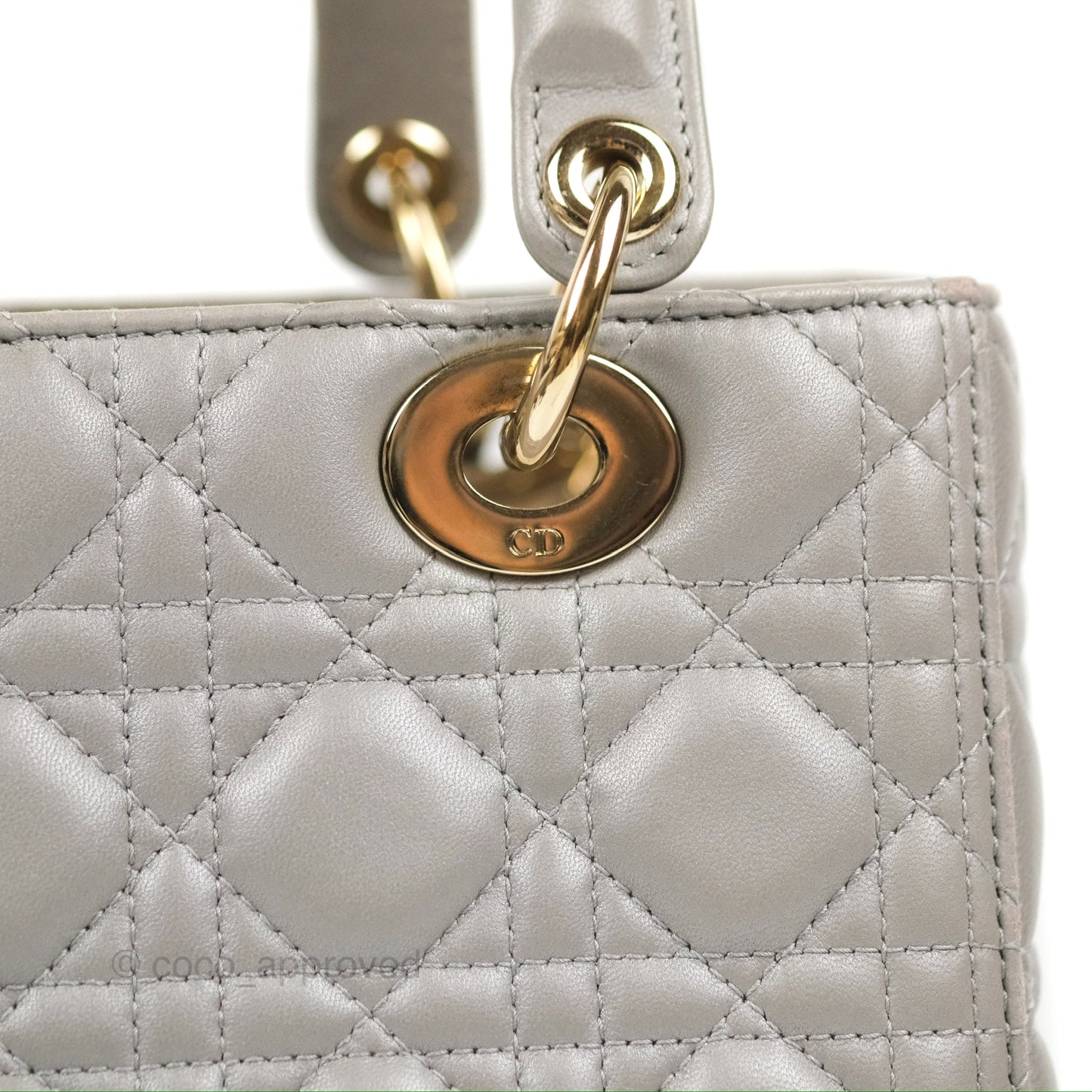 Christian Dior Medium Lady Dior Grey Lambskin Gold Hardware Fox Charm