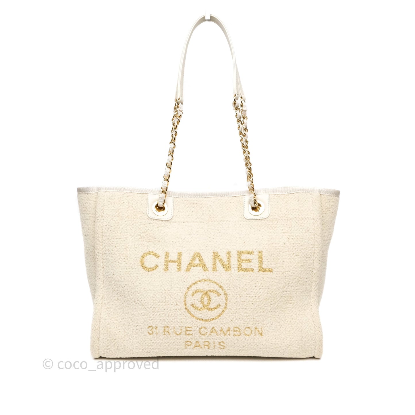 Chanel Medium Deauville Tote Ivory Lurex Boucle 19A
