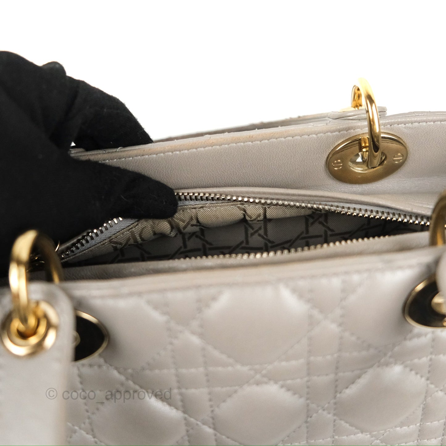 Christian Dior Medium Lady Dior Grey Lambskin Gold Hardware Fox Charm