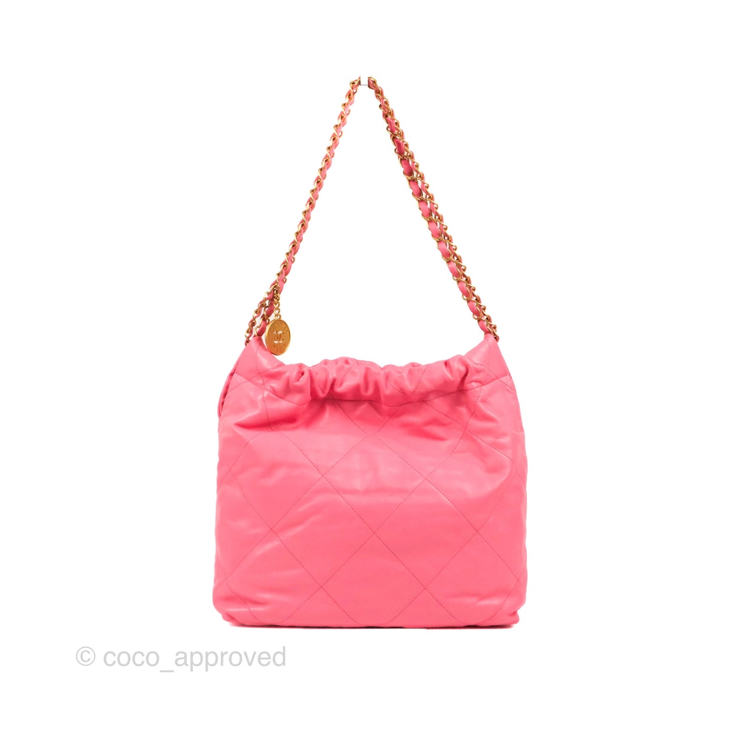 Chanel 22 Small Pink Shiny Calfskin Aged Gold Hardware