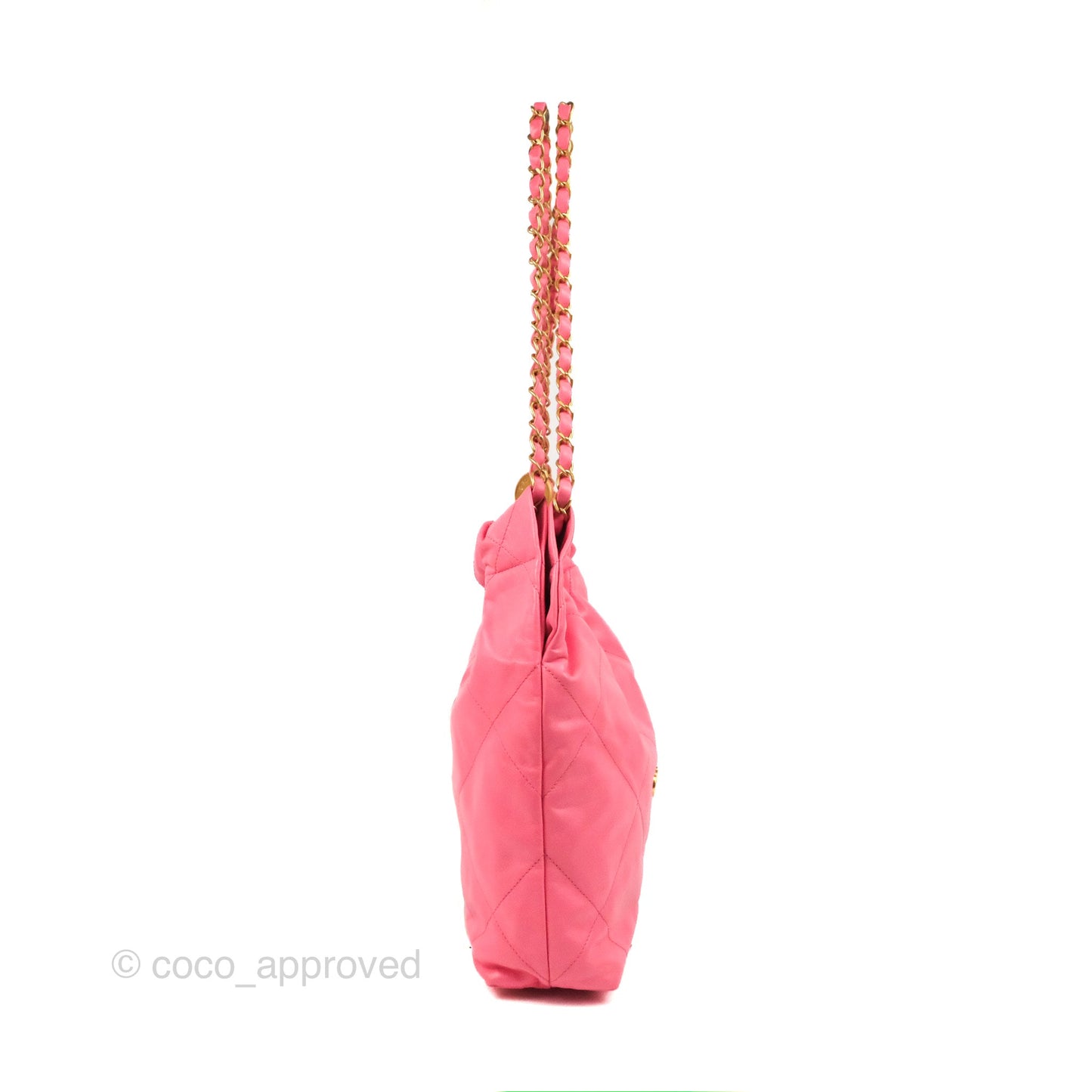Chanel 22 Small Pink Shiny Calfskin Aged Gold Hardware