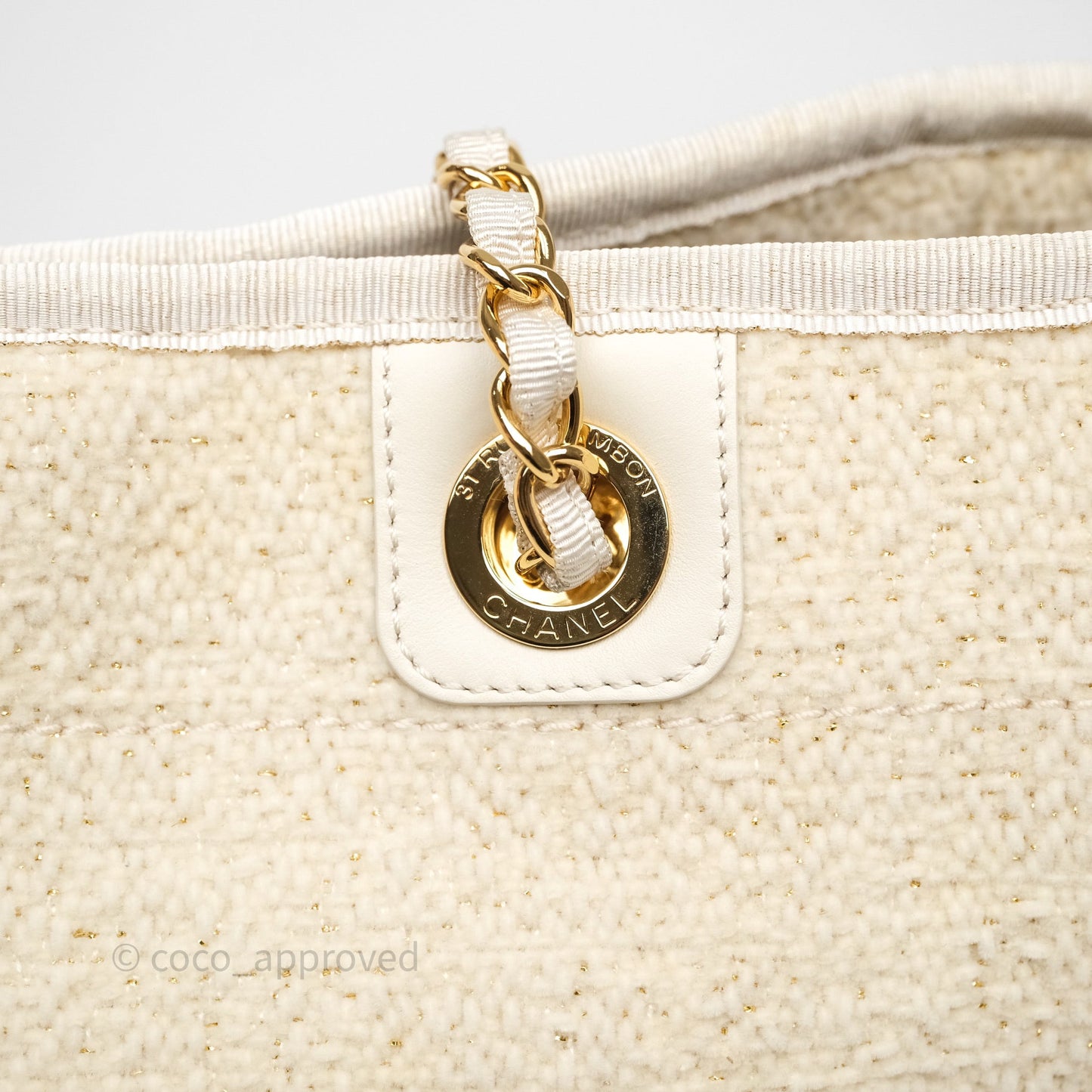 Chanel Medium Deauville Tote Ivory Lurex Boucle 19A