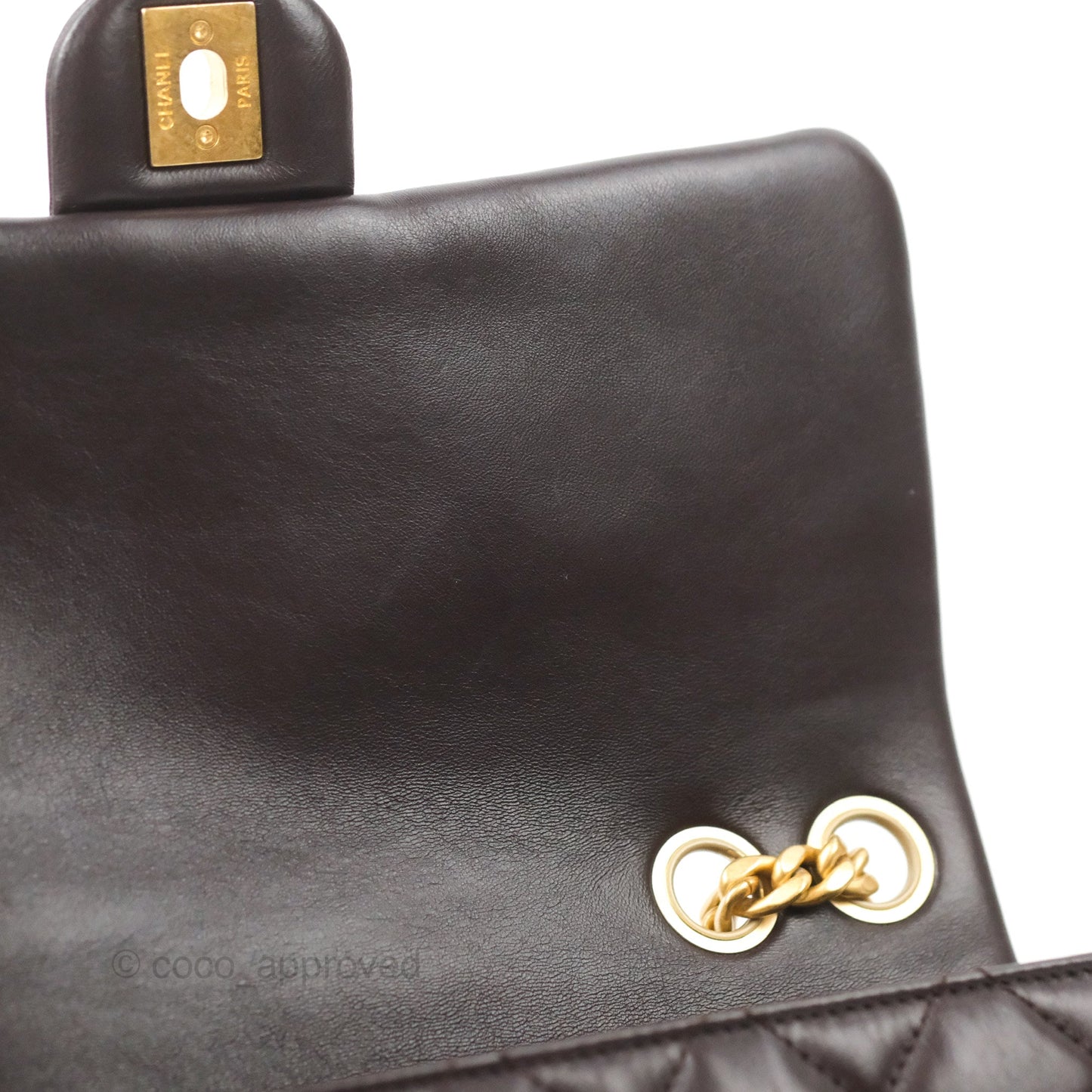 Chanel Flap Bag with Adjustable Strap Dark Brown Lambskin Aged Gold Hardware 22K