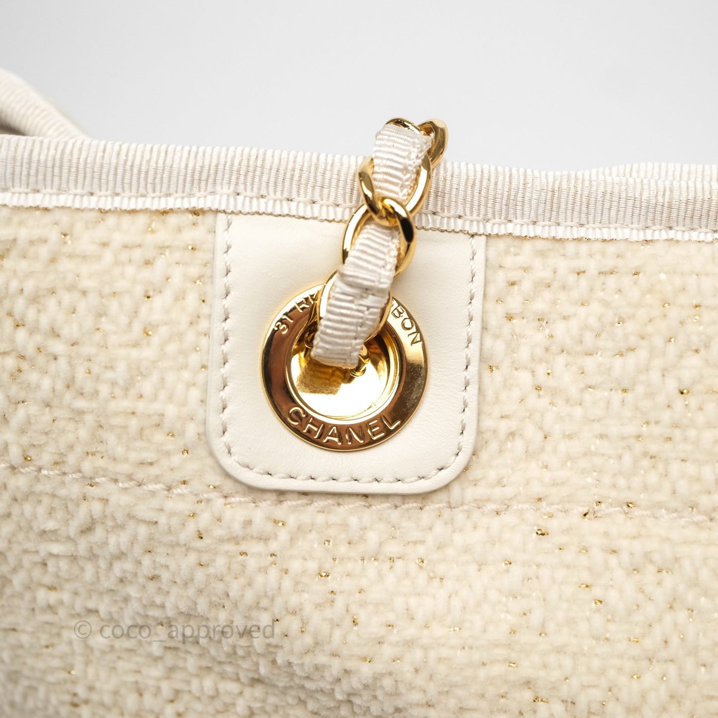 Chanel Medium Deauville Tote Ivory Lurex Boucle 19A
