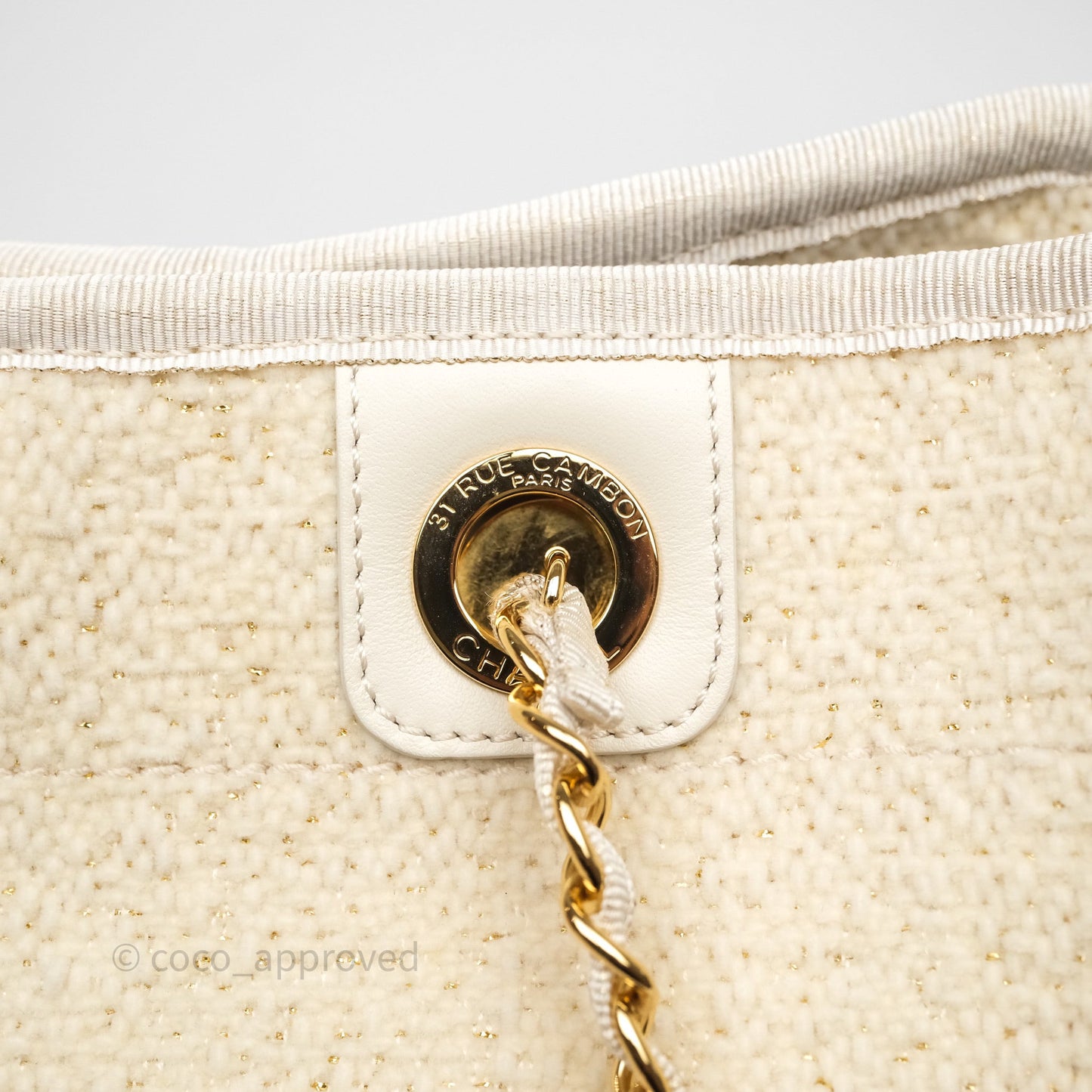 Chanel Medium Deauville Tote Ivory Lurex Boucle 19A