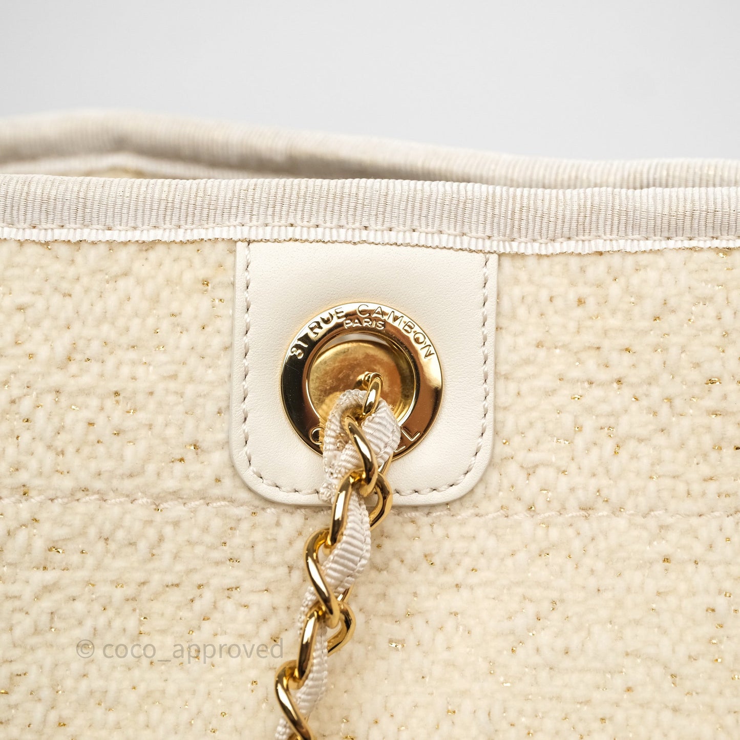 Chanel Medium Deauville Tote Ivory Lurex Boucle 19A