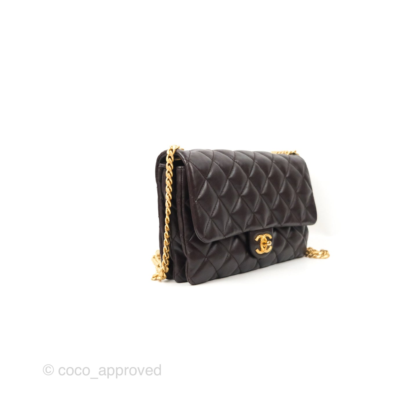Chanel Flap Bag with Adjustable Strap Dark Brown Lambskin Aged Gold Hardware 22K