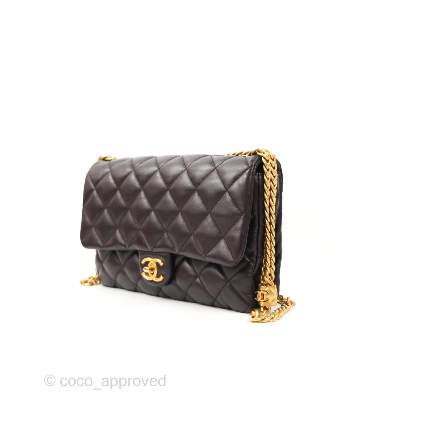 Chanel Flap Bag with Adjustable Strap Dark Brown Lambskin Aged Gold Hardware 22K