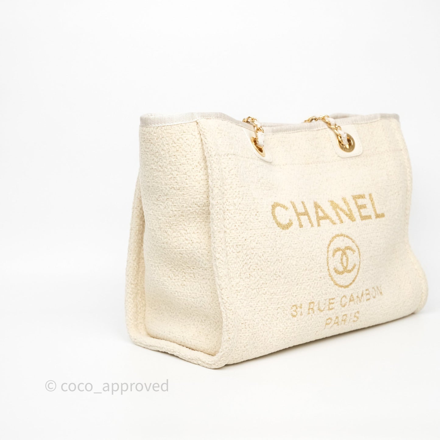 Chanel Medium Deauville Tote Ivory Lurex Boucle 19A