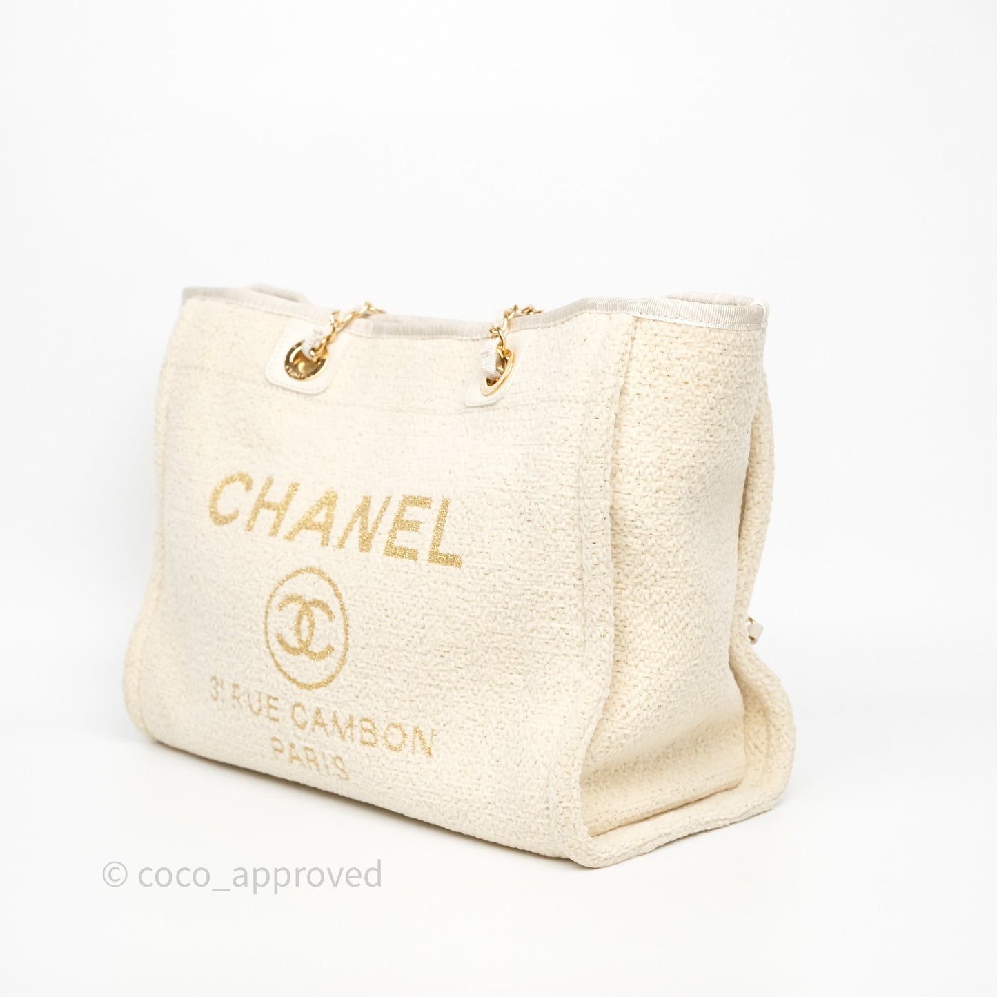 Chanel Medium Deauville Tote Ivory Lurex Boucle 19A