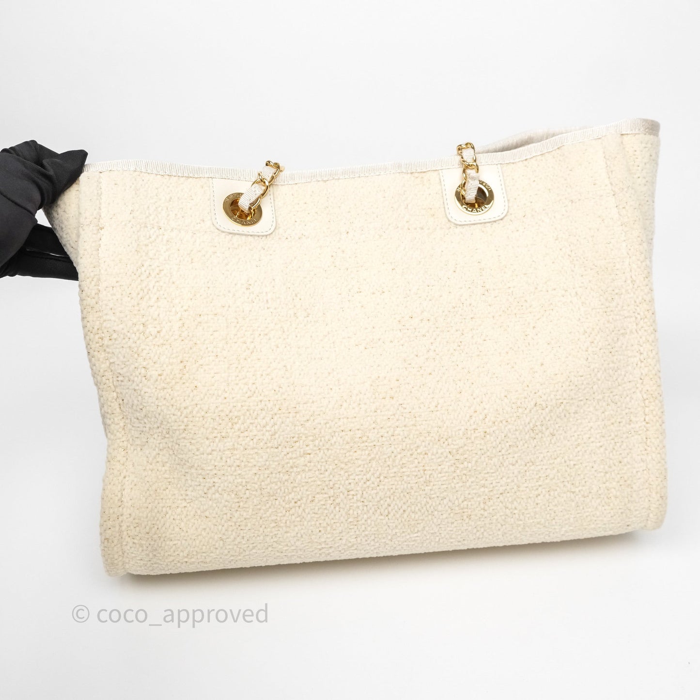 Chanel Medium Deauville Tote Ivory Lurex Boucle 19A