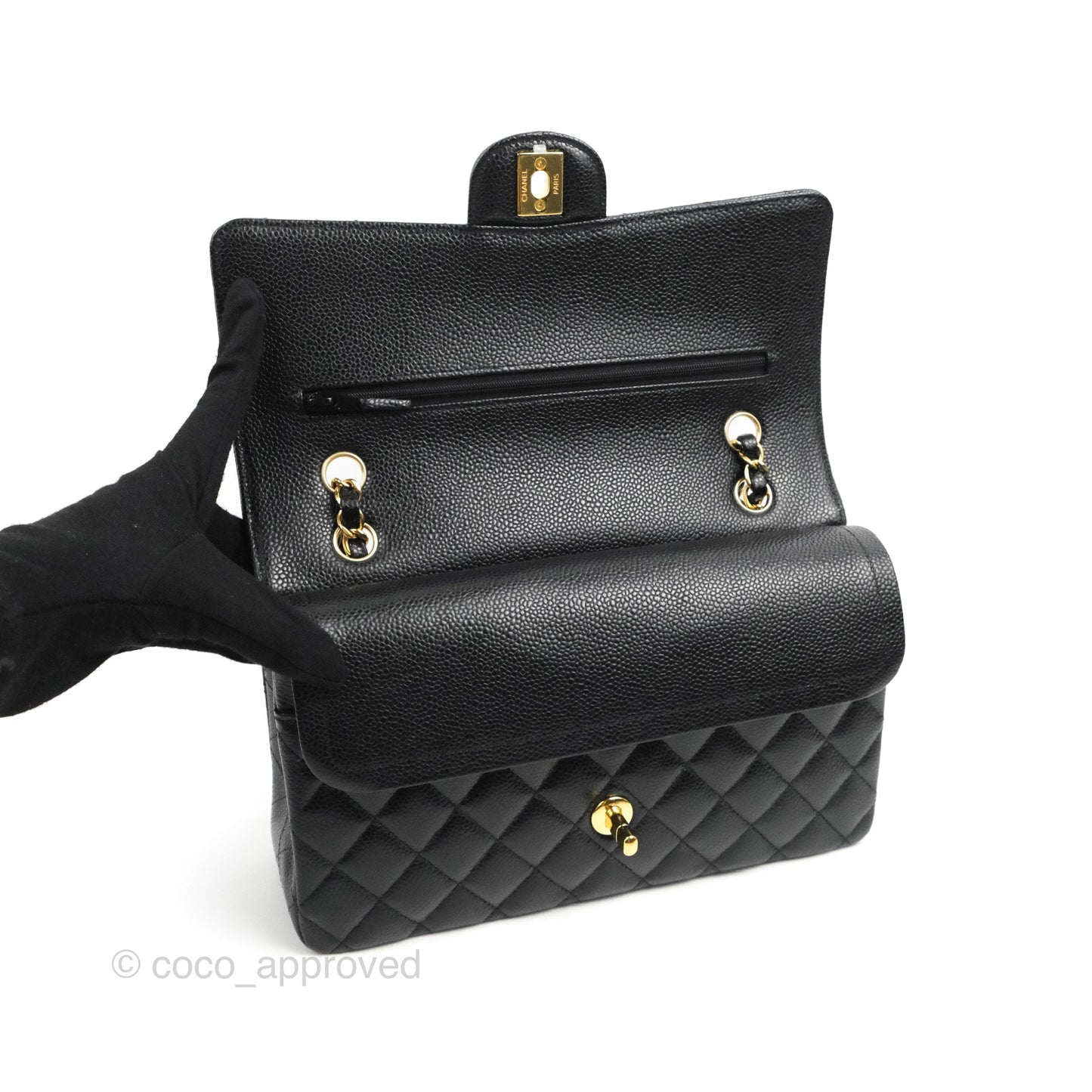 Chanel Classic M/L Medium Flap Quilted Black Caviar Gold Hardware