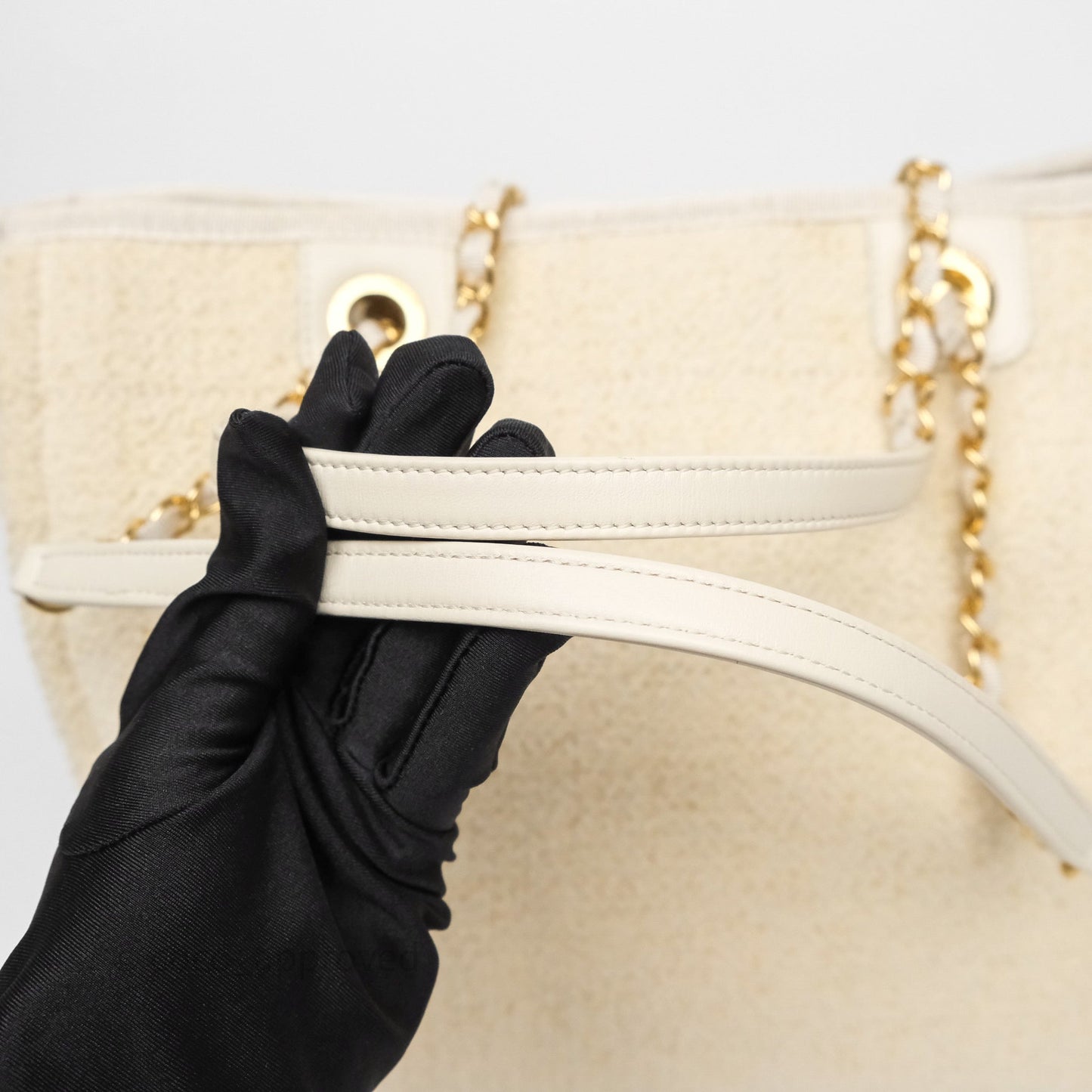 Chanel Medium Deauville Tote Ivory Lurex Boucle 19A