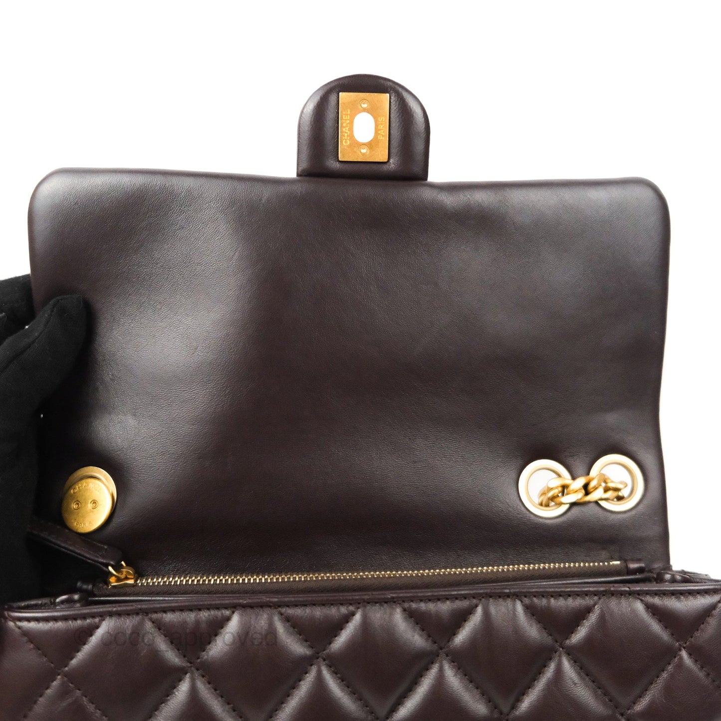 Chanel Flap Bag with Adjustable Strap Dark Brown Lambskin Aged Gold Hardware 22K